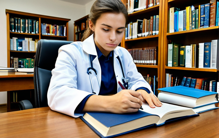 스포츠의학 자격증 취득을 위한 단계 - Studying for Certification**

A dedicated medical student, fully clothed in a casual but professiona...